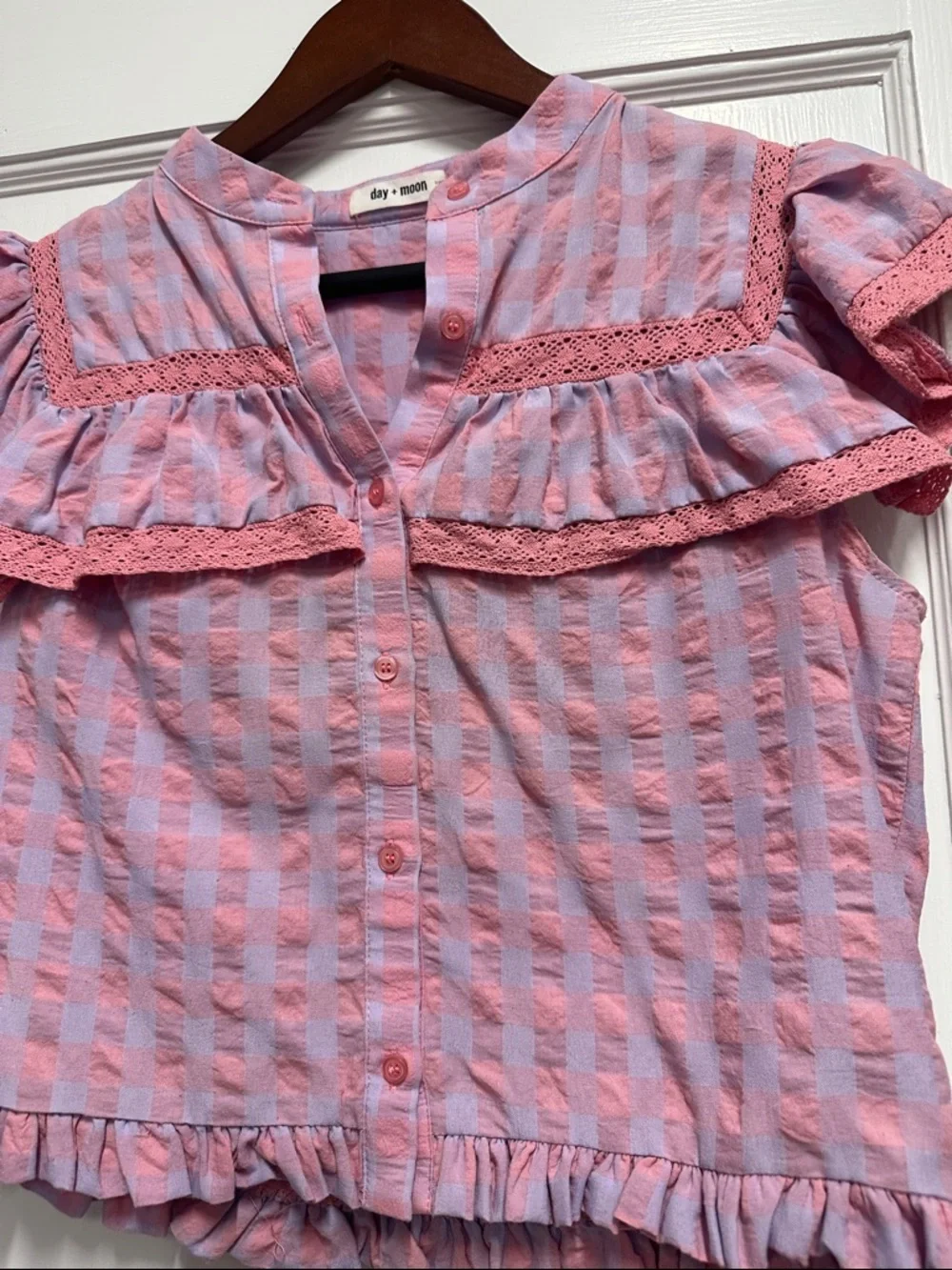 Pink & Lilac Ruffle Button-Front Girls Top - Picture 4 of 5